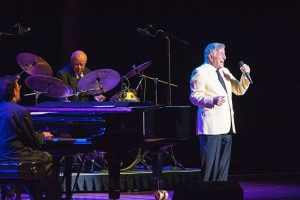 Tony Bennett at Ravinia Festival. Also in photo are pianist Mike Renzi and drummer Howard Jones. Photo by Russell Jenkins for Ravinia