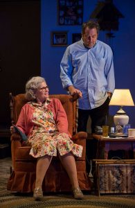 Debra Monk (Edna) and Ian Barford (Andrew) in 'Visiting Edna' at Steppenwolf Theatre. Photo by Michael Brosilow