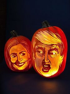 Hugh McMahon carves celebrity and other images in pumpkins