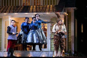 The Queen of the Night's ladies-in-waiting give Tamino, left, and Papageno, right magic instruments to help rescue Pamina. Todd Rosenberg photography 