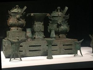 The actual bronzes pictured in a photo of a Chinese delegation to Chicago are on loan from the Metropolitan Museum of Art. Photo by Jodie Jacobs