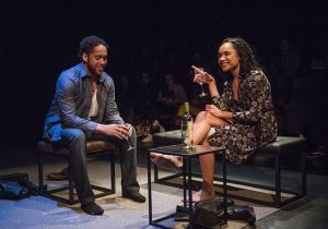 Julian Parker (Jackson Moore) and Kayla Carter (Valerie Johnston) in Smart People at Writers Theatre. Michael Brosilow photo