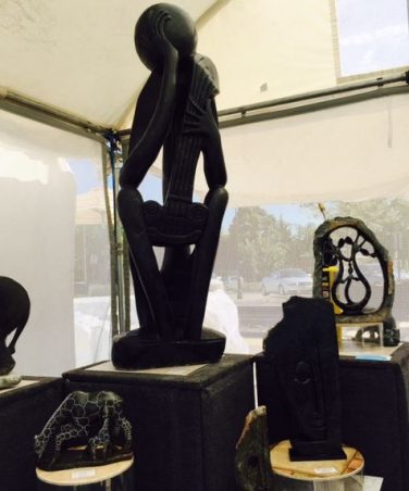 Stone sculptures by Peter Rujuwa at Deer Path Art League Art Fair on the Square in Lake Forest (Jacobs photo)