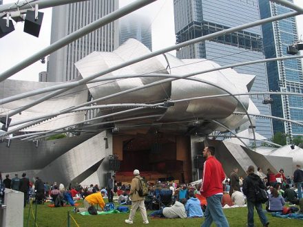 Jay Pritzker Pavilion is a concert venue in Millennium Park designed by Fran Gehry. (J Jacobs photo)