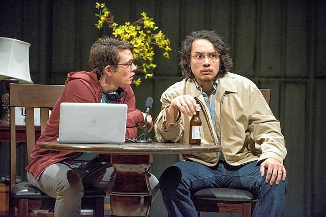 The playwright (Ian Michael Minh), left, interviews his father Quang (Matthew C. Yee) in 'Vietgone.' (Michael Brosilow photo)