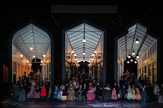 Parisian street scene in "La boheme at Lyric Opera of Chicago. (Todd Rosenberg photo)