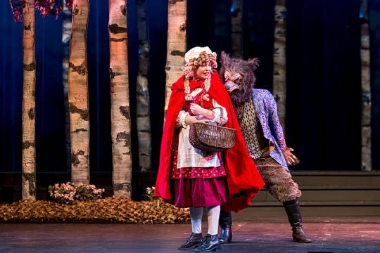 Cecelia Iole (Little Red Riding Hood) and Benjamin Sprunger (Wolf) In Music Works production of Into the Woods. (Brett Beiner photo)