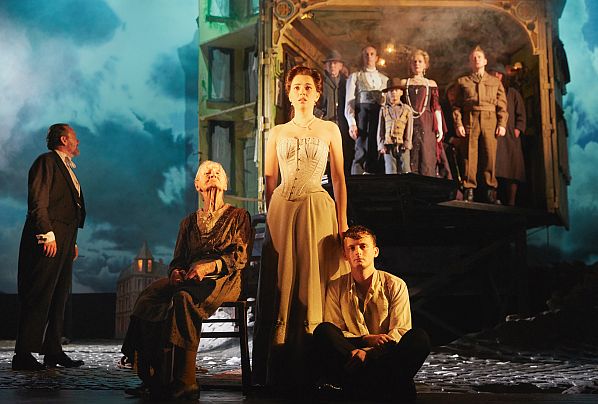 Jeff Harmer, Diana Payne-Myers, Lianne Harvey, Hamish Riddle, Andrew Macklin, Christine Kavanagh and Ensemble in An Inspector Calls. (Photo by Mark Douet)