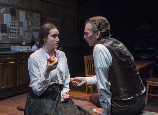 Christina Gorman and Lawrence Grimm in Shattered Globe Theatre’s production of Hannah and Martin. (Photo by Michael Brosilow)