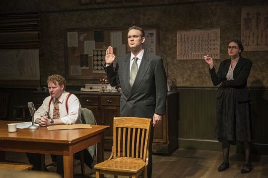 From L. Steve Peebles, Drew Schad and Christina Gorman in Hannah and Martin. (Photo by Michael Brosilow)