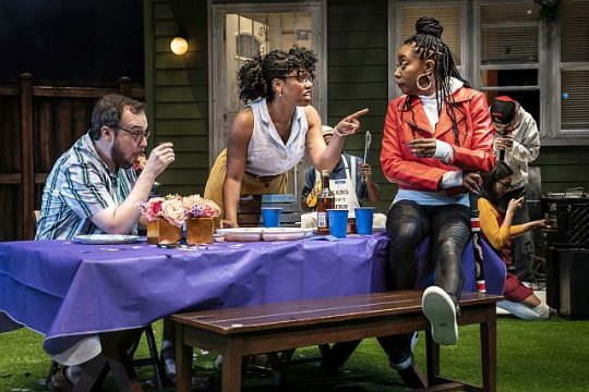 Pat Whalen (Ricky), Mckenzie Chinn (Cassandra), Sydney Charles (Zora), Aurora Adachi-Winter (Tori) and Tommy Rivera-Vega (Ezekiel) in the world premiere of Lottery Da. (Liz Loren photo)