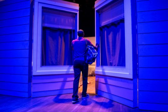 Michael Aaron Pogue as Izzy leads the audience into a scene of 'The Recommendation at Windy City Playhouse. (Michael Brosilow photos)