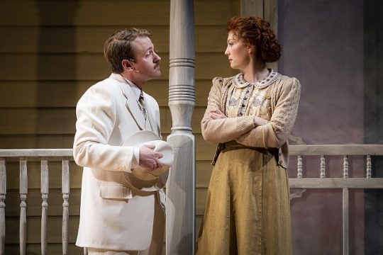 Geoff Packard (Harold Hill) and Monica West (Marian Paroo) in 'The Music Man at Goodman (Photo by Liz Lauren)