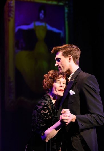  (L to R) Hollis Resnik as Norma Desmond and Billy Rude as Joe Gillis in Sunset Boulevard at Porchlight Music Theatre .(Photo by Michael Courier )