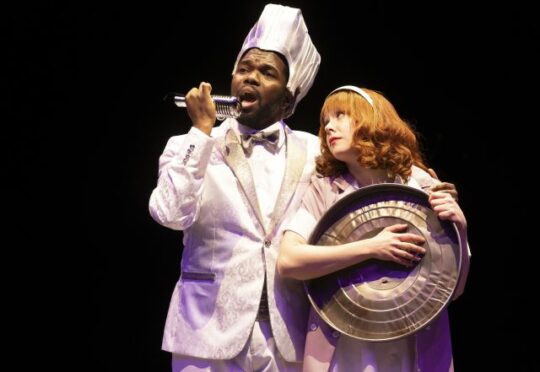 Jonathan Butler-Duplessis and Landree Fleming in Grease at Marriott Theatre. (Liz Lauren photo