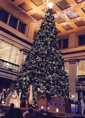Macy's on State sill doing a Great Tree like this one in the Walnut Room but look for a blue reindeer in 2021. (Photo by J Jacobs)
