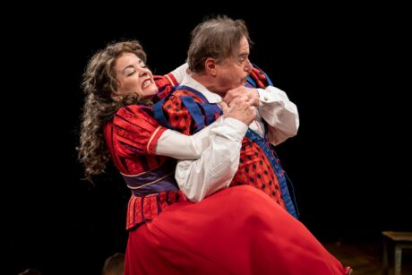 Susan Moniz and Larry Adams battle it out in Kiss Me Kate at Marriott Theatre.( Liz Lauren photo)