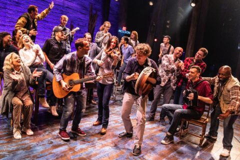 Band performs front and center and behind the scenes in “Come from Away.” (Photo by Matthew Murphy)