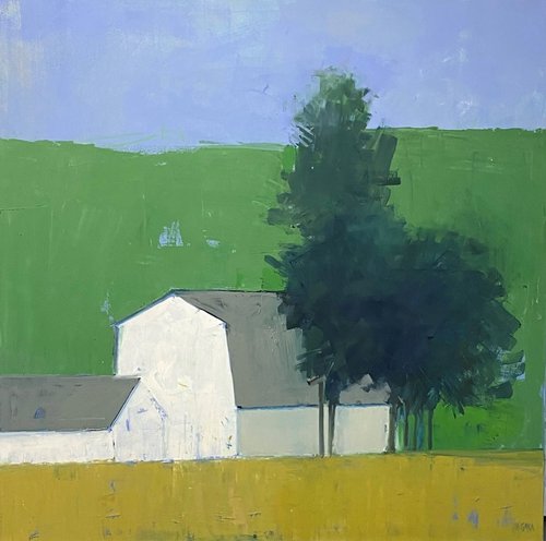 Mary Jo O’Gara. Gray Roofed Barn Green Hills. (Photo courtesy of the artist and Anne Loucks Gallery)