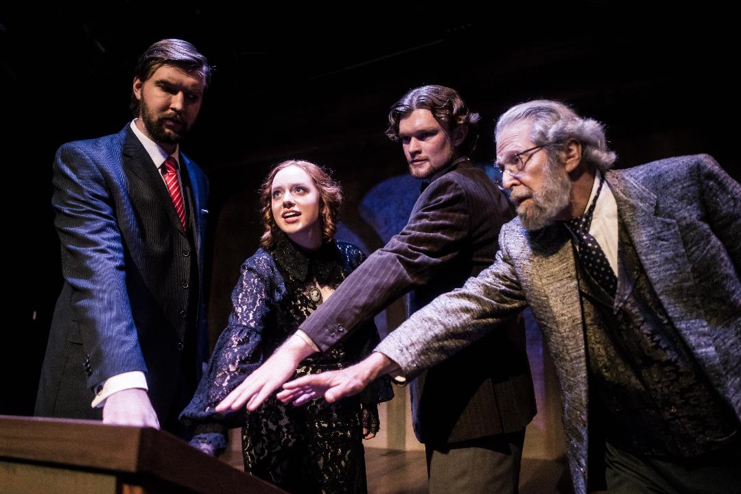 L-R Connor Brennan, Madeline Logan, Chris Jensen, Howard Raik. in Dracula at The Raven. (Photo: Joe Mazza)