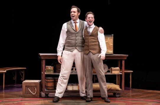Left Alex Goodrich as Cornelius Hackl and right Spencer Davis Milford as Barnaby Tucker. in Hello Dolly at Marriott Theatre
